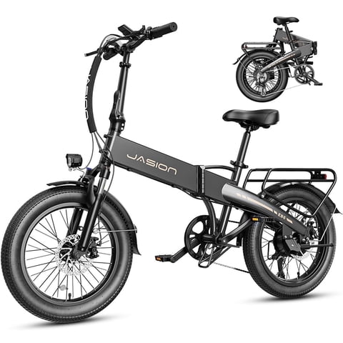 Jasion EB6 Electric Bike for Adults, 500W Motor Folding Ebike with 48V Built-in Battery, Class 3 Up to 50 Miles E-Mountain Bike with speedometer, 20" Fat Tire Foldable E Bicycle, UL 2849