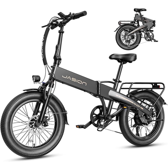 Jasion EB6 Electric Bike for Adults, 500W Motor Folding Ebike with 48V Built-in Battery, Class 3 Up to 50 Miles E-Mountain Bike with speedometer, 20" Fat Tire Foldable E Bicycle, UL 2849