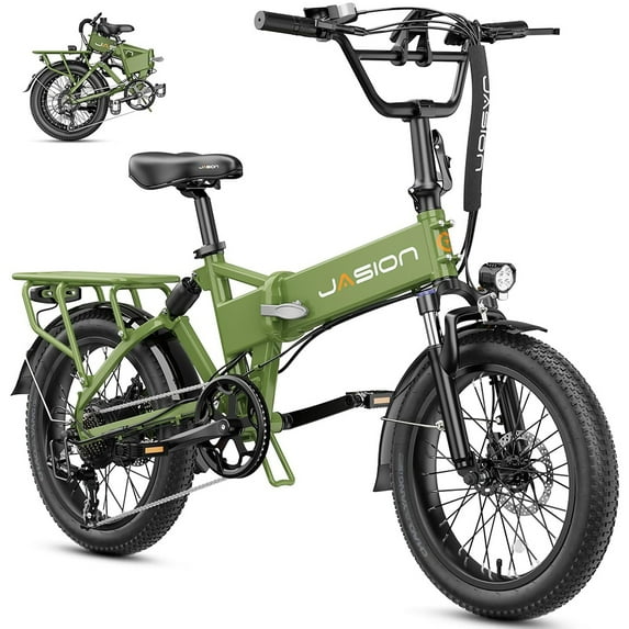 Jasion EB7 2.0 Electric Bike for Adults, 1200W Peak Foldable Ebike with 48V 10AH Removable Battery, 55 Miles Range, 20" Fat Tire Full Suspension Electric Bicycles for Beach Snow, UL2849