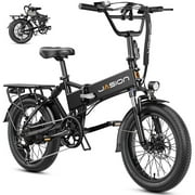 Jasion EB7 2.0 Electric Bike for Adults, 1200W Peak Foldable Ebike with 48V 10AH Removable Battery, 55 Miles Range, 20" Fat Tire Full Suspension Electric Bicycles for Beach Snow, UL2849