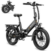 Jasion EB7 ST Electric Bike for Adults, 500W Motor Electric Bicycles with 48V 10AH Removable Battery, 55 Miles Range, 20" Fat Tire Folding Ebike, Dual Suspension, Step-Thru Design