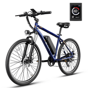 Jasion Electric Mountain Bike for Adults, 26" Tires, 350W Brushless Motor, 40 Miles Commuting Range, Front Fork Suspension, Shimano 7-Speed, EB5 Blue