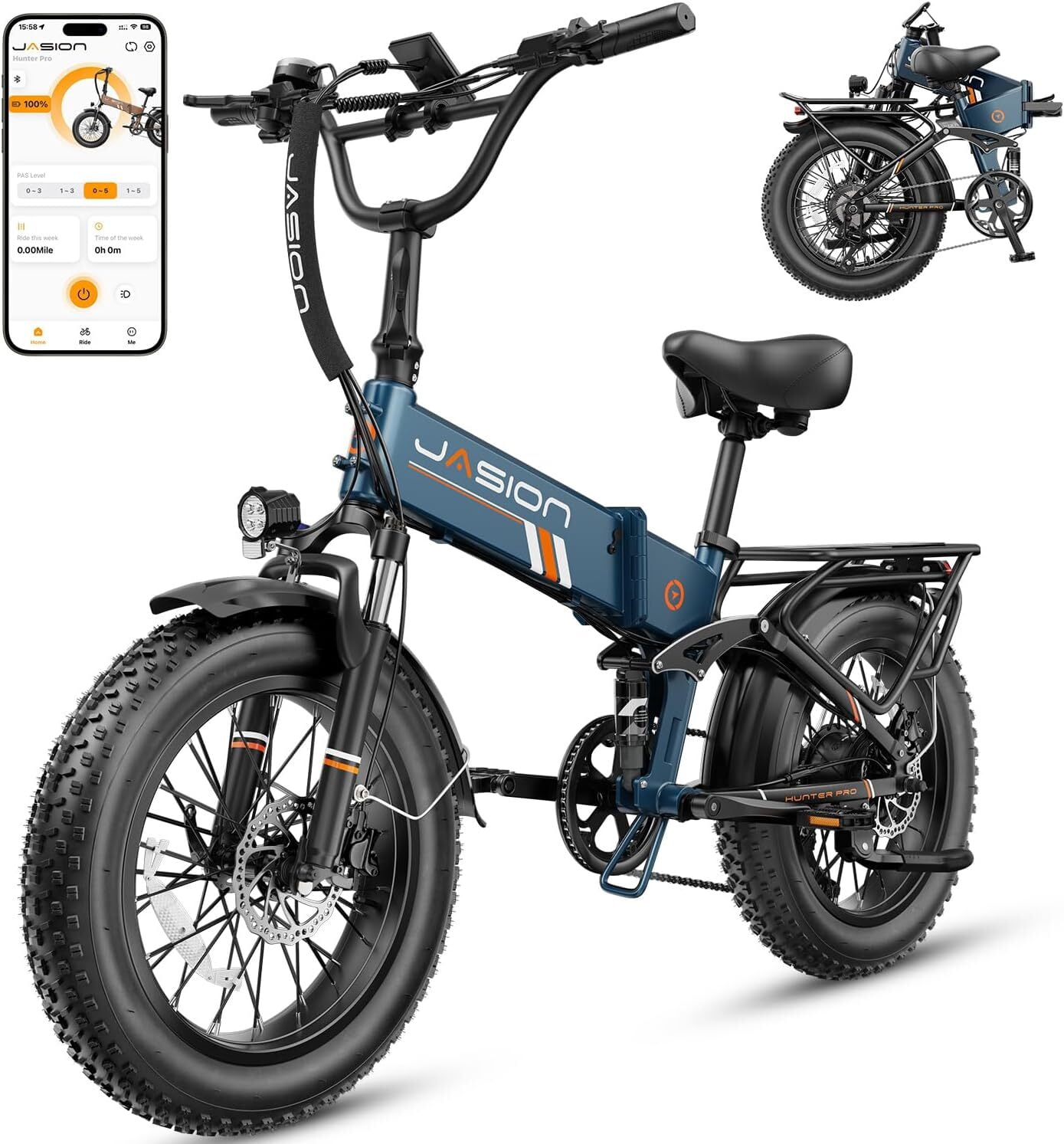 Hunter R Bike Jasion Hunter Pro Electric Bike, 1000W Folding Ebike, 48V 15AH ...