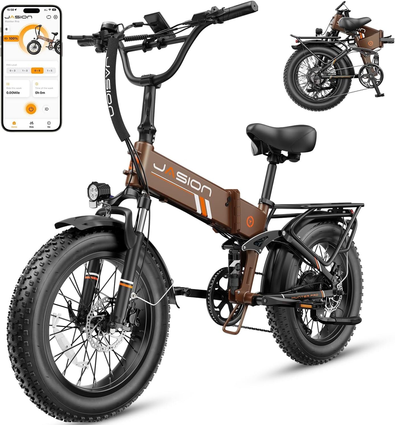 Jasion Hunter Pro Electric Bike for Adults, 1000W Folding Ebike