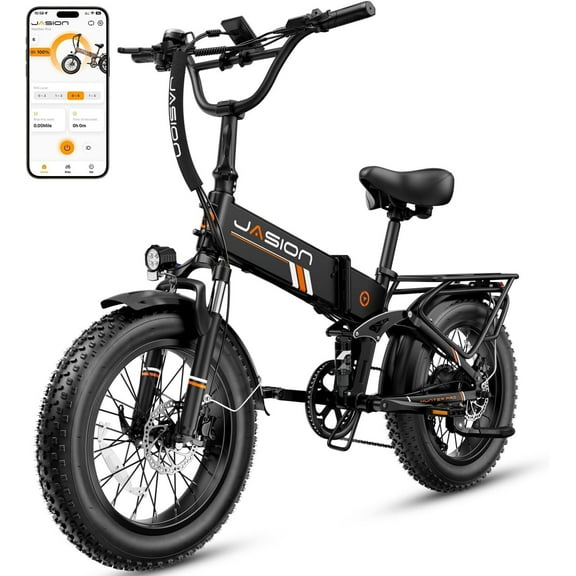 Jasion Hunter Pro Electric Bike for Adults, 1000W Folding Ebike with 48V 15AH Removable Battery, 20" x 4.0 Fat Tire Foldable Electric Bicycle, 80 Miles Range, App Control, UL 2849