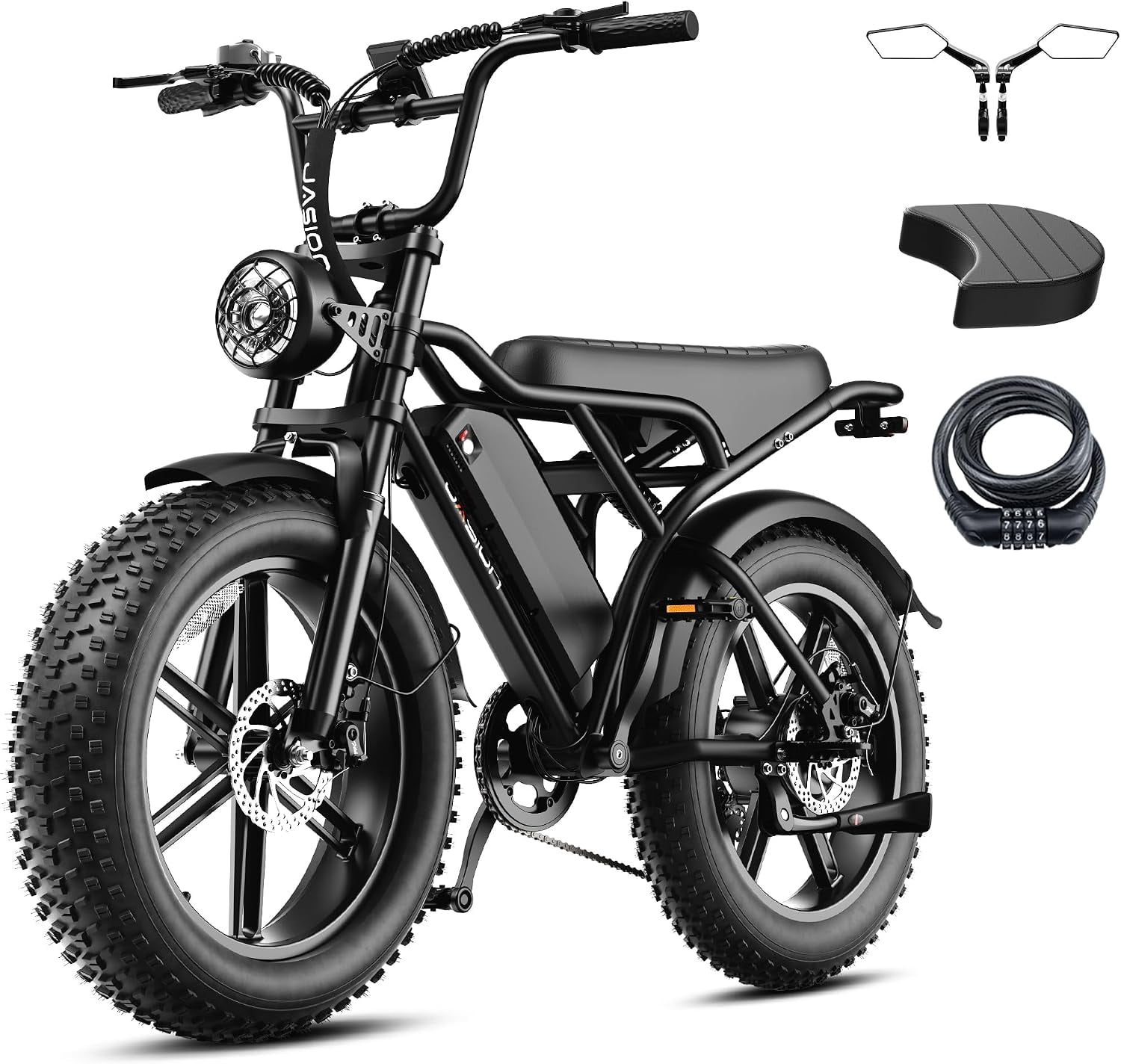 Jasion Retrovolt Electric Bike for Adults, 750W Motor 48V 15AH Removable Battery E Mountain Bicycle Class 2, 20" Fat Tire Ebike with Speedmoter, UL2849