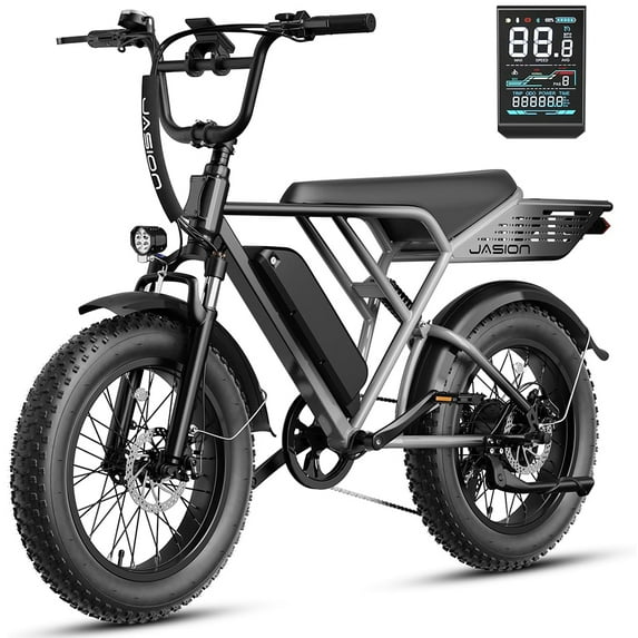 Jasion RetroVolt 750W Electric Bike for Adults, 20" Fat Tire Electric Mountain Bicycle, 48V 13Ah Removable Battery, Full Suspension All-Terrain Ebike, UL2849