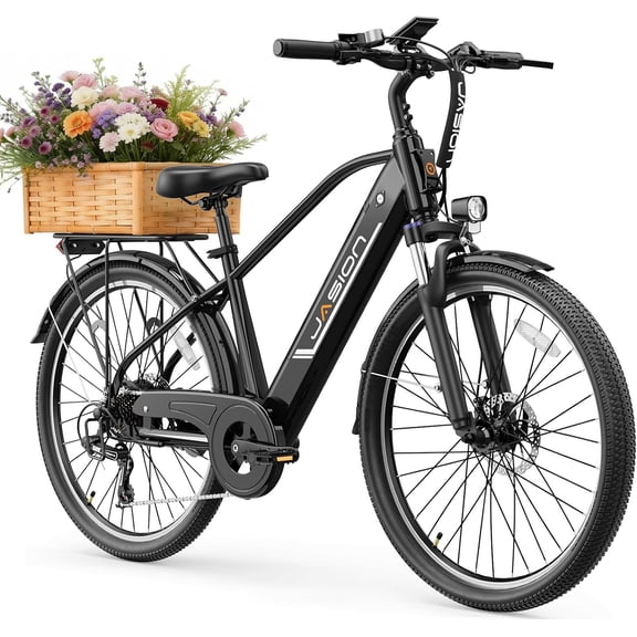 Jasion Roamer 26" Electric Bike for Adults, 500W Rated Motor Commuter Ebike with 48V 11Ah Removable Battery, 62-Mile Range, 28 MPH, 7-Speed, Black