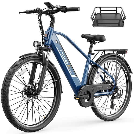 Jasion Roamer 26" Electric Bike for Adults, 500W Rated Motor Commuter Ebike with 48V 11Ah Removable Battery, 62-Mile Range, 28 MPH, 7-Speed, Blue