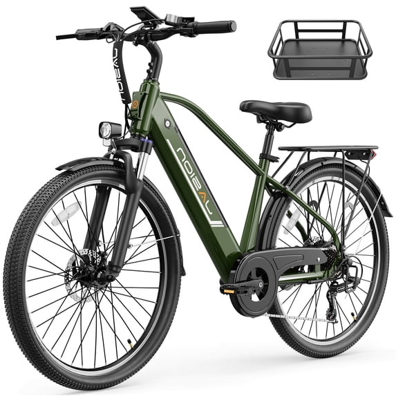 Jasion Roamer 26" Electric Bike for Adults, 500W Rated Motor Commuter Ebike with 48V 11Ah Removable Battery, 62-Mile Range, 28 MPH, 7-Speed, Green