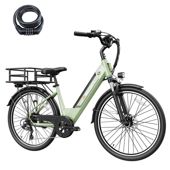 Jasion Roamer ST 26" Electric Bike for Adults, Step-Through Commuter E Bike, 500W Motor, 28 MPH, 48V 11Ah Removable Battery, 62-Mile Range, City Cruiser Ebike, Green