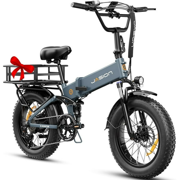 Jasion X-Hunter Electric Bike for Adults, 750W Motor Electric Bicycle with 48V 13AH Removable Battery, 20" x4.0 Fat Tire Folding Ebike, Full Suspension, 7-Speed Bicycles