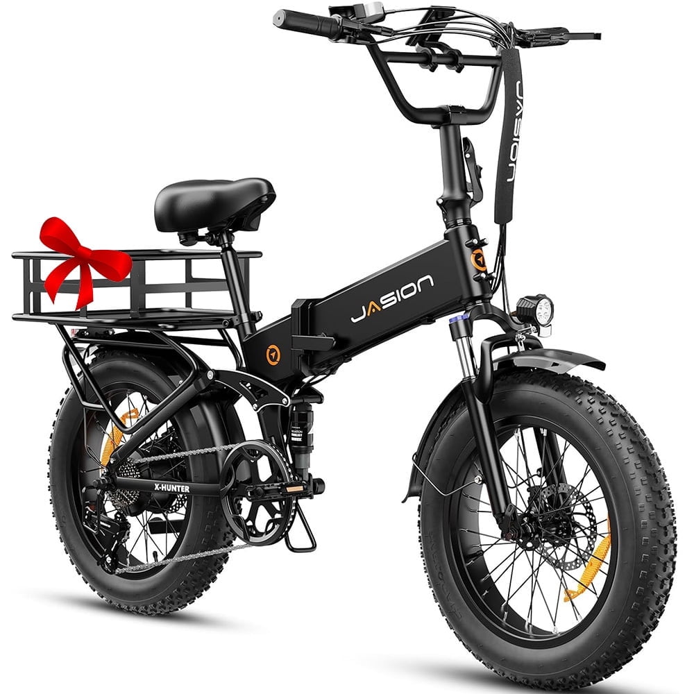 Jasion X-Hunter Electric Bike for Adults, 750W Motor Electric Bicycle with 48V 13AH Removable Battery, 20" x4.0 Fat Tire Folding Ebike, Full Suspension, 7-Speed Bicycles