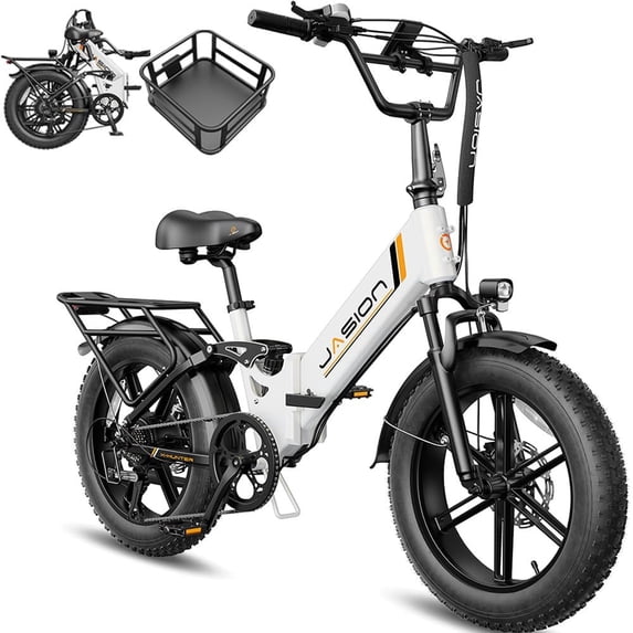 Jasion X-Hunter ST Electric Bike, 750W Foldable Ebike with 48V 13AH Removable Battery, 20'' Fat Tire Electric Bicycles for Adults, Full Suspension, UL 2849