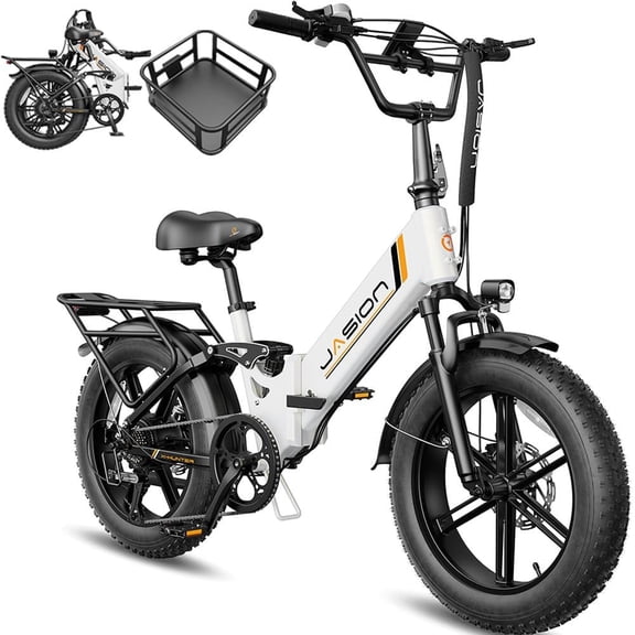 Jasion X-Hunter ST Electric Bike, 750W Foldable Ebike with 48V 13AH Removable Battery, 20'' Fat Tire Electric Bicycles for Adults, Full Suspension, UL 2849