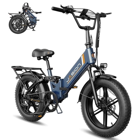 Jasion X-Hunter ST Electric Bike, 750W Foldable Ebike with 48V 13AH Removable Battery, 20'' Fat Tire Electric Bicycles for Adults, Full Suspension, UL 2849