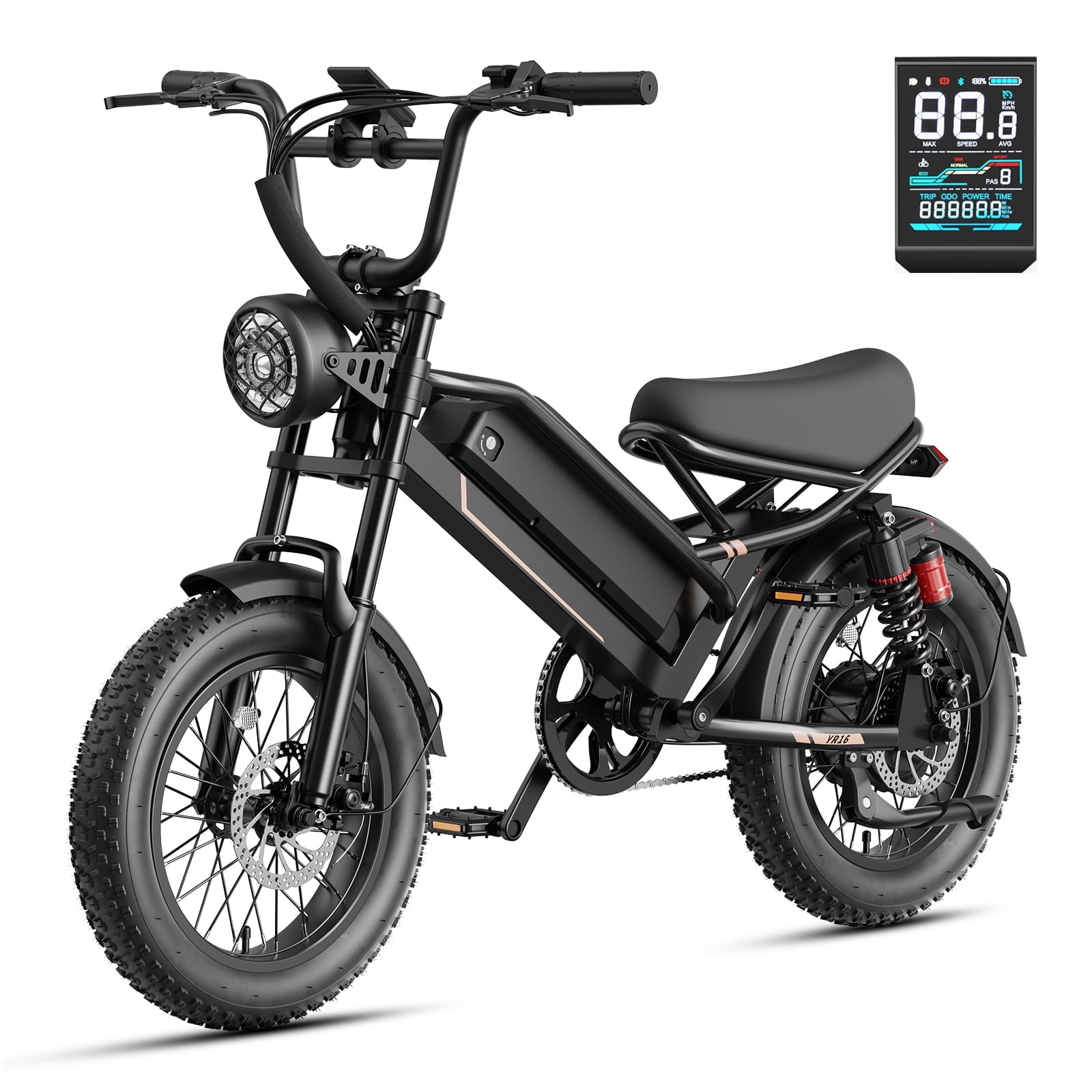Jasion YR16 Electric Bike for Adults, 500W Motor 48V 12.5AH Removable Battery E-Mountain Bike, 16" Fat Tire Off-Road Electric Dirt Bike, 55 Miles Ebike for Teens, UL2849