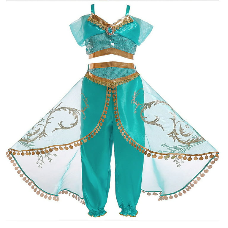 Aladdin Jasmine Princess Costume Fancy Dress Up Carnivals Halloween Party  Outfits_ha_jl