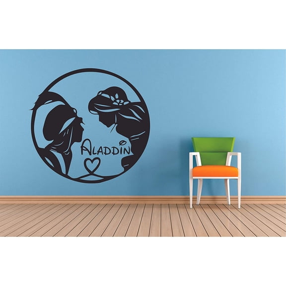 Jasmine and Aladdin Kids Cartoon Wall Sticker Vinyl Wall Art Decal for Girls Boys Baby Kid Bedroom Nursery Daycare Kindergarten Cartoon Home Decor Stickers Wall Art Vinyl Decoration Size (20x20 inch)