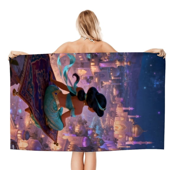 Jasmine Aladdin Princess Beach Quick Drying Towel, vibrant design, lightweight, quick-drying, and sand-resistant for ultimate beach comfort.size 30.7x59in (78x150cm)