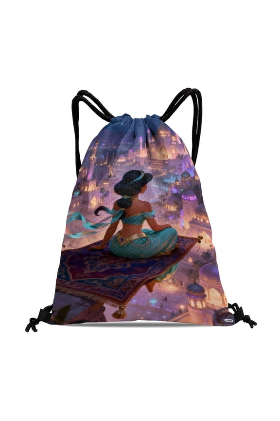 Jasmine Aladdin Princess Drawstring Swimming Bag:Waterproof, suitable for fitness, yoga, hiking, travel, beach, and shopping, with dimensions of 15.7*17.7 inches (40cm45cm.