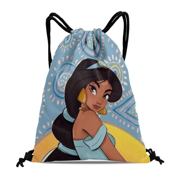 Jasmine Aladdin Princess Gym Hiking Drawstring Bag:Waterproof, suitable for swimming, travel, beach, and shopping, with dimensions of 15.7*17.7 inches.