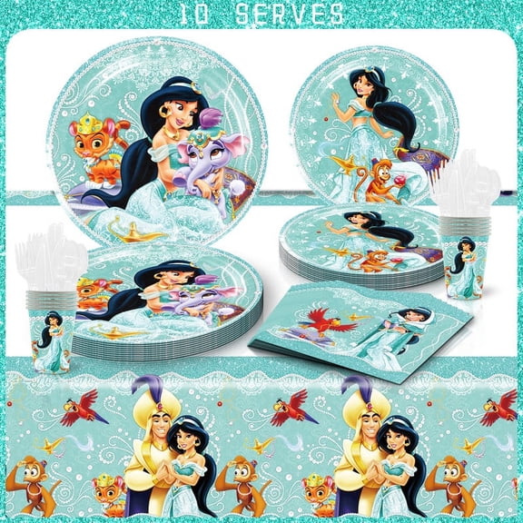Jasmine Aladdin Princess Party Tableware Set Plates Cup Kit Birthday Supplies Decorations Disposable Dinnerware