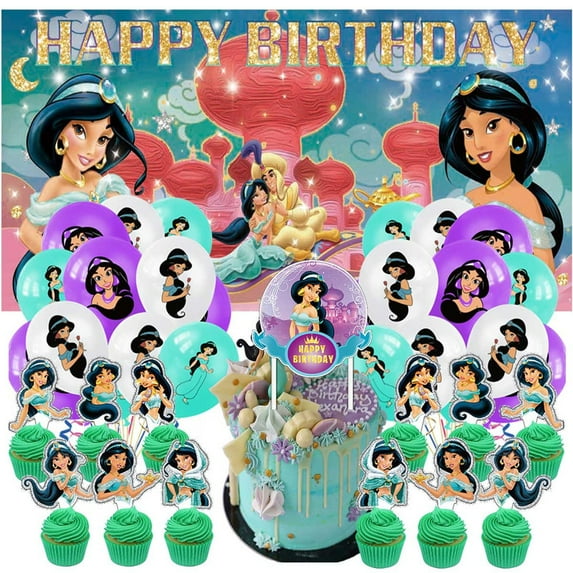 Jasmine Party Supplies Latex Balloons Decor Banner Backdrop Kit Birthday Decorations
