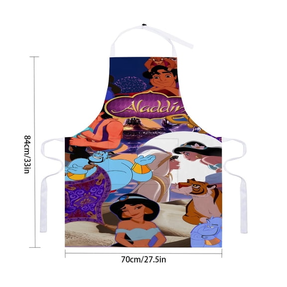Jasmine Aladdin Princess apron with pockets and waterproof option, adjustable adult kitchen apron, chef apron for cooking, drawing, and craftsfor 33" x 28"70X84cm).