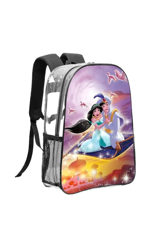 Jasmine Aladdin Princess-theme Clear Backpack Heavy Duty Transparent Bag See Through Bookbag for Work, Sport, College, Travel12.2X16.9"(31X43cm)