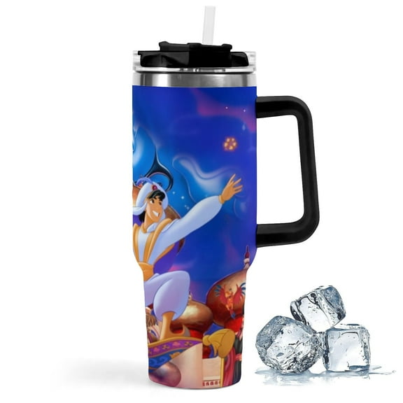 Jasmine Aladdin Princess-theme Insulated Stainless Steel Tumbler with Handle Gifts For Family Friends Fans and Straw Fits in Standard Cup Holder 40 OZ