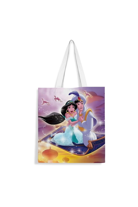 Jasmine Aladdin Princess-theme canvas Tote Bag for Women Aesthetic Shopping Grocery Reusable Bags with Inner Zipper Women Gift 13.8 x 15.8 inches35x40cm