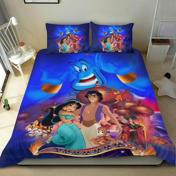 Jasmine Aladdin Princess-themed Bed Sheet Set Three Piece Set Comfortable And Skin Friendly Unique Design Home Decor Gifts For Family Friends fans54x79Inches135cm*200cm
