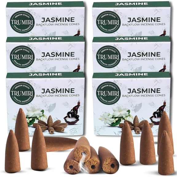 Jasmine Backflow Incense Cones - 60 Cones, Six Packs of 10 - Waterfall Effect