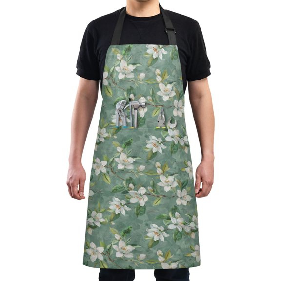 Jasmine Blossoms with Leaves Kitchen Apron with 2 Pockets Adjustable waterproof Cooking Aprons for Women Men Chef