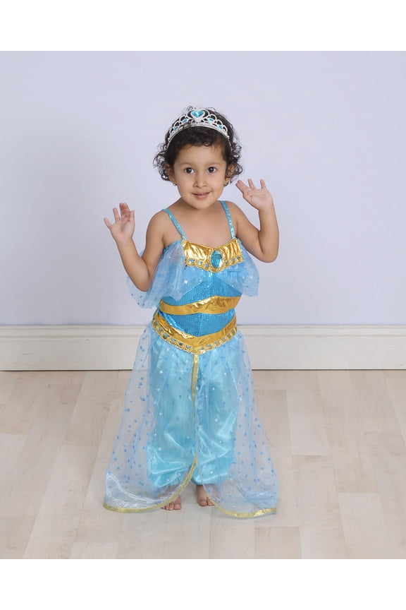 Jasmine Costume Princess Full Set with Tiara Size T S M L 2 3 4 5 6 7 8 9 (S -4) Green