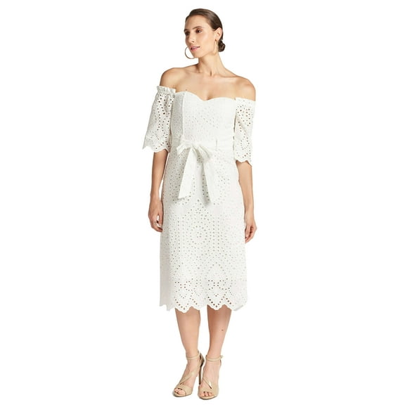 Jasmine Dress - Women's Off the shoulder a-line midi eyelet dress