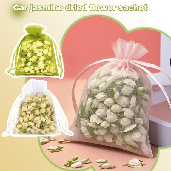 Jasmine Dried Flower Aromatherapy Sachet for Car & Wardrobe, Home Odor Eliminator Drawstring Bag, Green