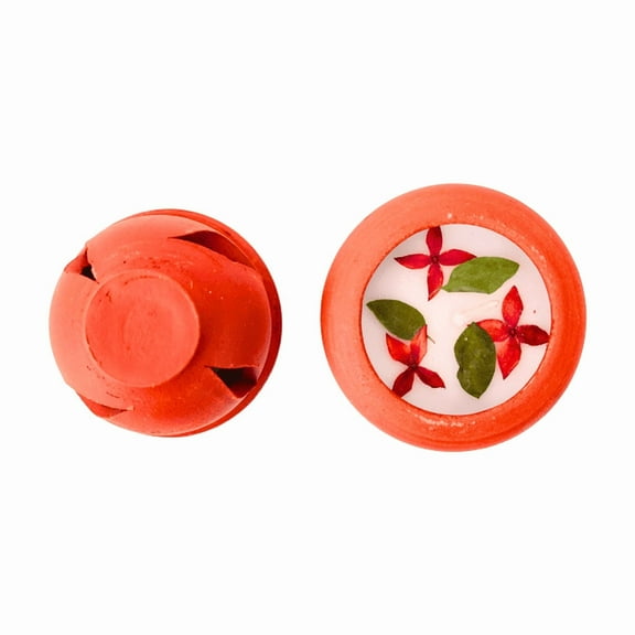 Jasmine Essential Oil Terracotta Aroma Lamp with Removable Lid - Soy Wax Candle with Dried Flowers