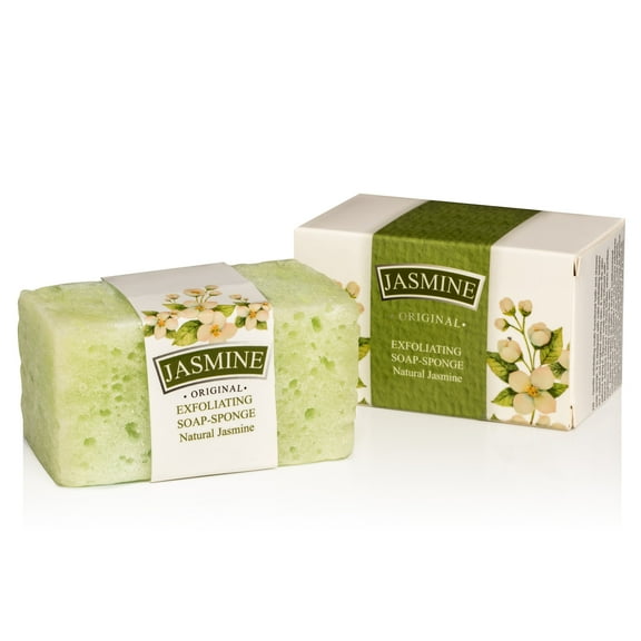Jasmine Exfoliating Soap Sponge, Cleansing Soap Bar and a Gentle Exfoliating Sponge in One, 14+ Uses Body Soap Sponge with Natural Jasmine Extract
