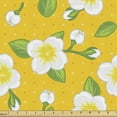 thumbnail image 1 of Ambesonne Jasmine Fabric by the Yard Upholstery, Flowers Buds Leaves on Dots, 1 Yard, Earth Yellow Green, 1 of 4