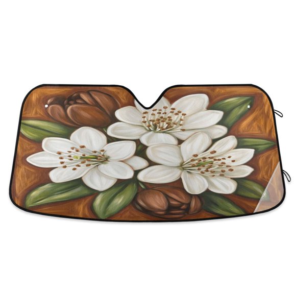 Jasmine Flowers and Leaf Car Windshield Sun Shade Foldable Car Front Window Visor Heat and UV Protection 53x23.5