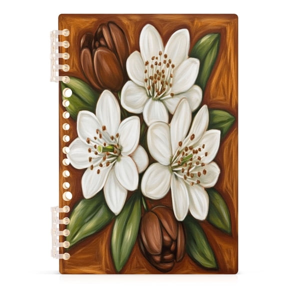 Jasmine Flowers and Leaf Notebooks 1-subject Journal 60 Sheets A5 College Ruled Paper Detachable Ring 8.3"x5.7"