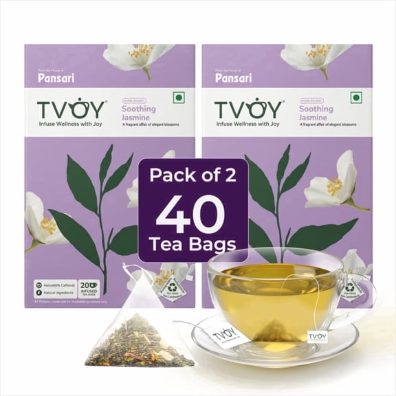 TVOY Green Tea Pyramid Tea Bags Jasmine Flavor 40 Count