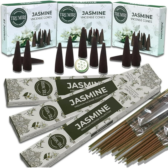 Jasmine Incense Sticks & Incense Cones Combo Pack - 60 Insence-Sticks + 30 Insence Cones - Inscense - Incense Cones Scented - Insents