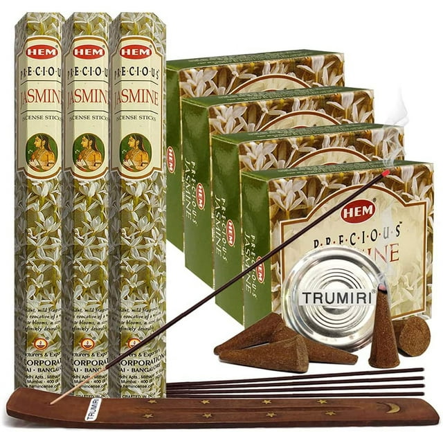 Jasmine Incense sticks and cone incense holder variety pack bundle