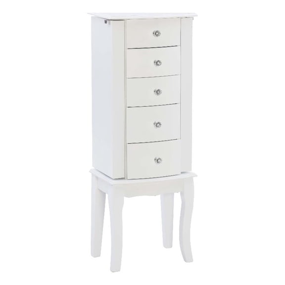 Linon Jasmine Jewelry Armoire Crystal Drawer Pulls Pink Lining in White Wood
