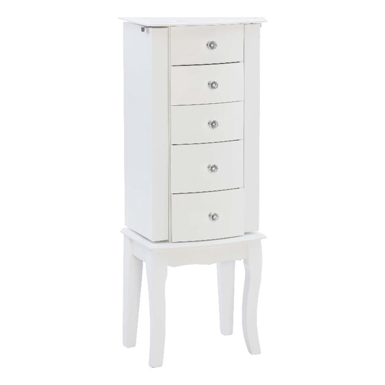 Powell Jasmine White Jewelry Armoire with Crystal Drawer Pulls and