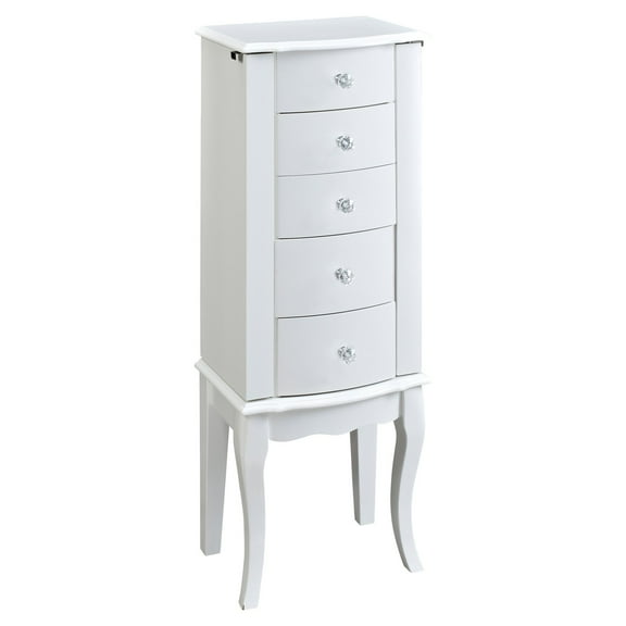 Powell Jewelry Armoire With Plush Pink Lining, Mirror and Swing-Out Doors, White