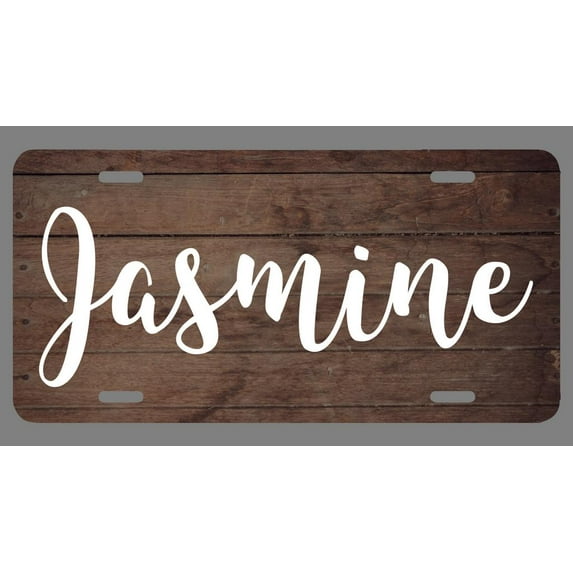 Jasmine Name Wood Style License Plate Tag Vanity Novelty Metal | UV Printed Metal | 6-Inches By 12-Inches | Car Truck RV Trailer Wall Shop Man Cave | NP194